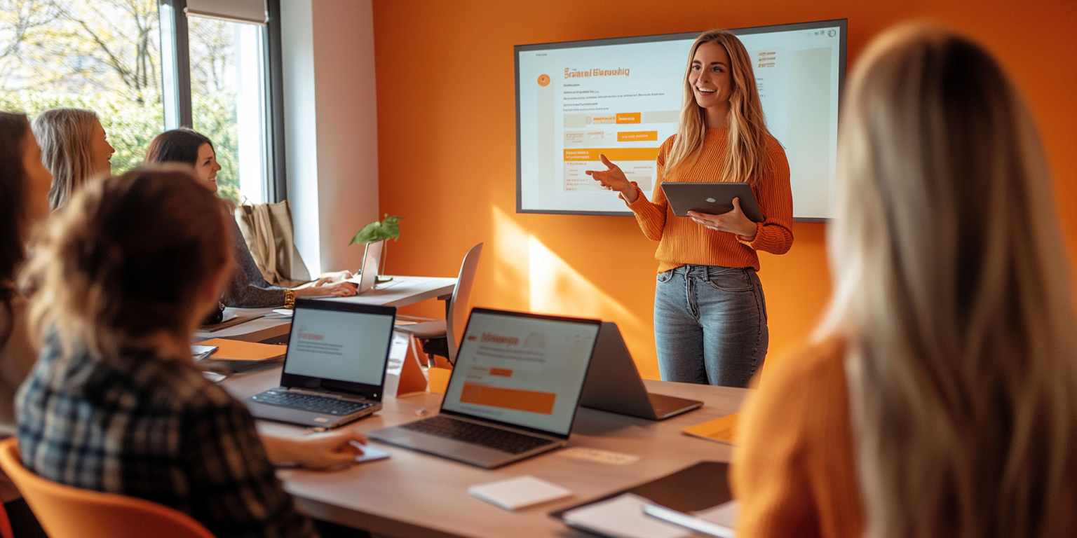 Business-woman delivering HubSpot training session